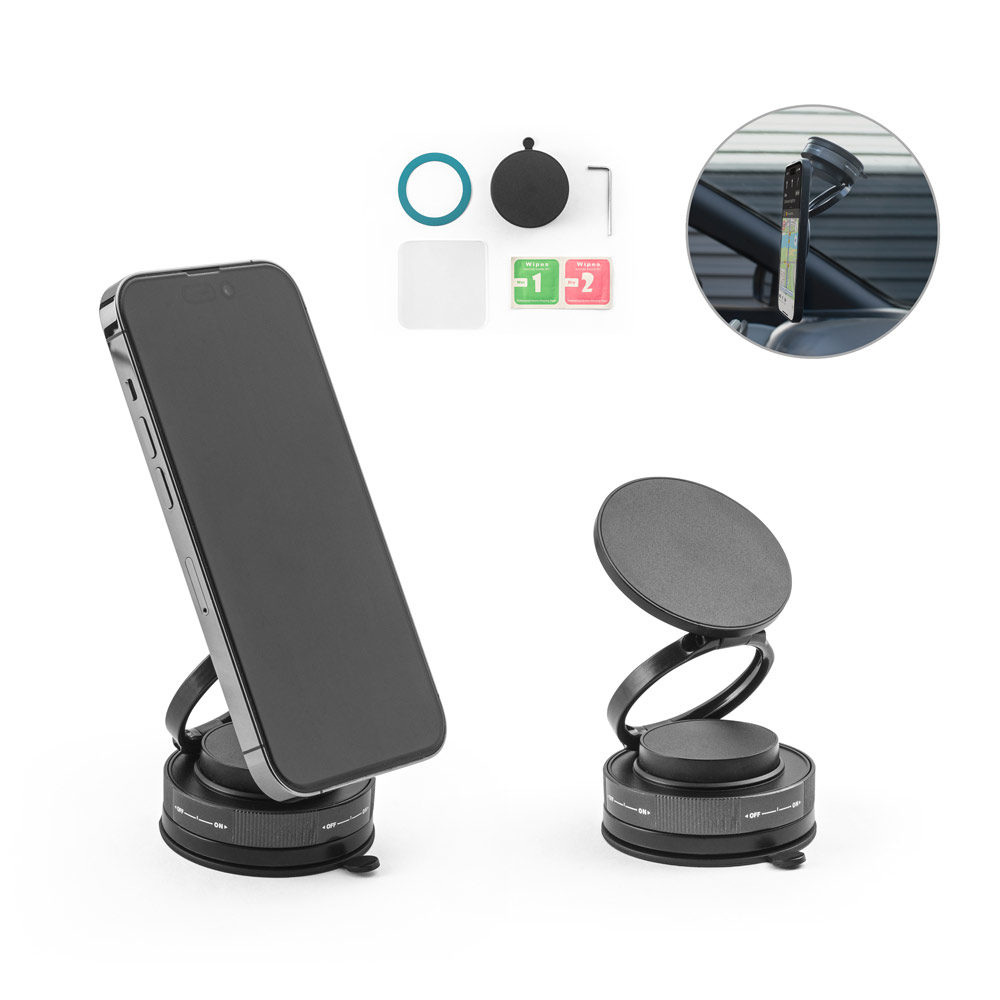KEPLER. Suporte magnético para celular com sistema de fixação em vácuo para superfícies lisas e não lisas (rotação de 360º)