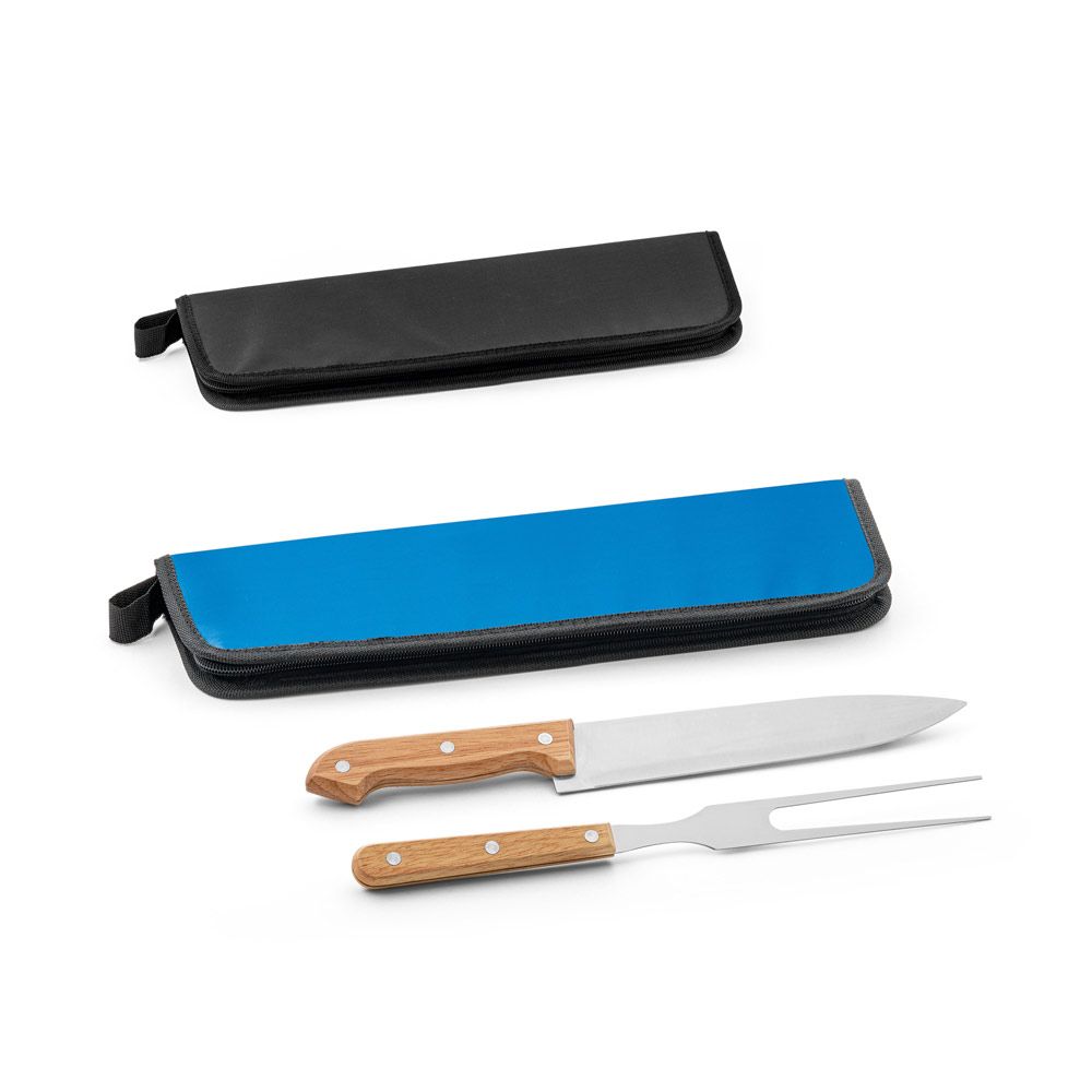 CUBAT. Kit churrasco em estojo de 210D com 2 utensílios em aço inox e madeira Seringueira