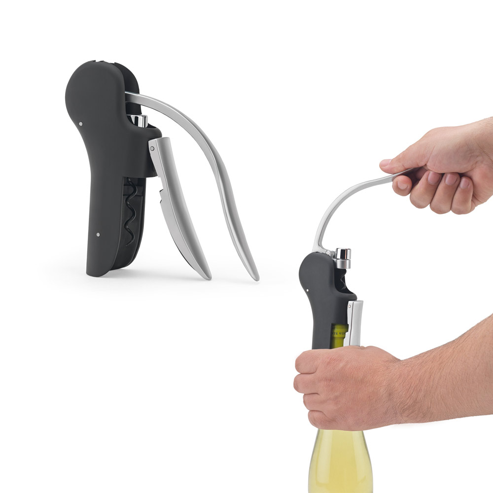 LAGREIN. Saca-rolhas em ABS e zinco com alavanca automática para abertura fácil