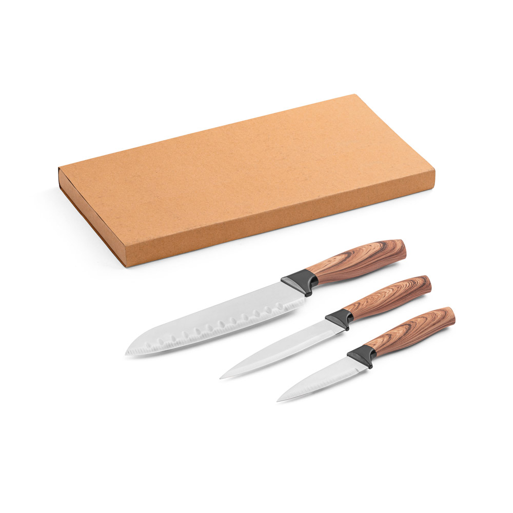 BAHARAT. Conjunto de 3 facas de cozinha com lâmina em aço inox e cabo ergonômico