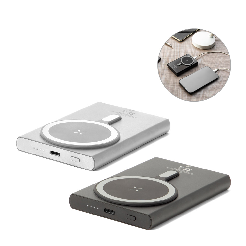 WRIGHT 5. Bateria portátil magnética com carregamento super-rápido em alumínio reciclado e ABS reciclado (5'000 mAh)