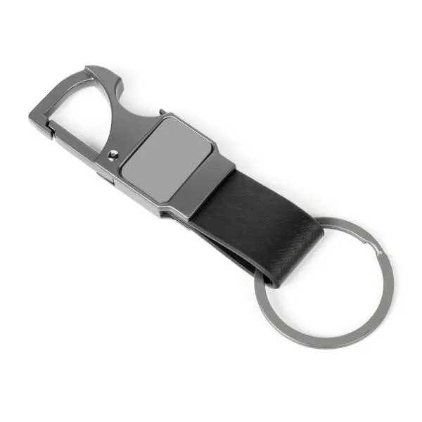 CHAVEIRO MOSQUETÃO CINZA EM METAL/PU