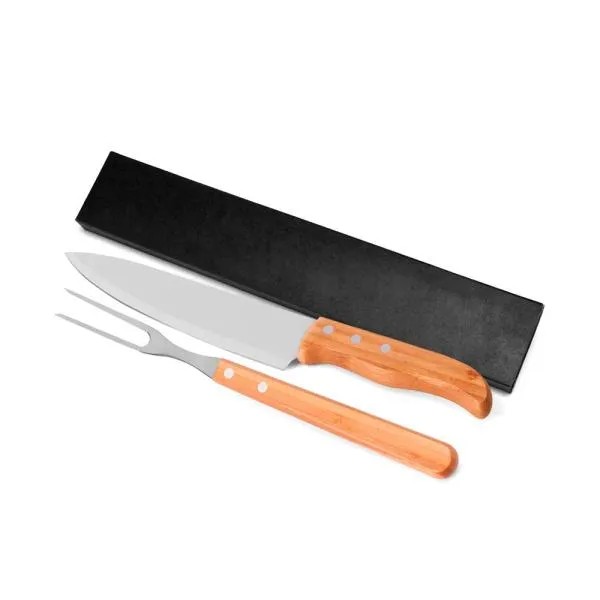 CONJ. DE GARFO E FACA 8" EM MADEIRA / INOX - 2 PÇS