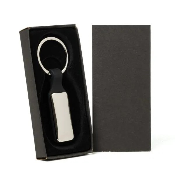 CHAVEIRO EM METAL/PU - PRATA/PRETO