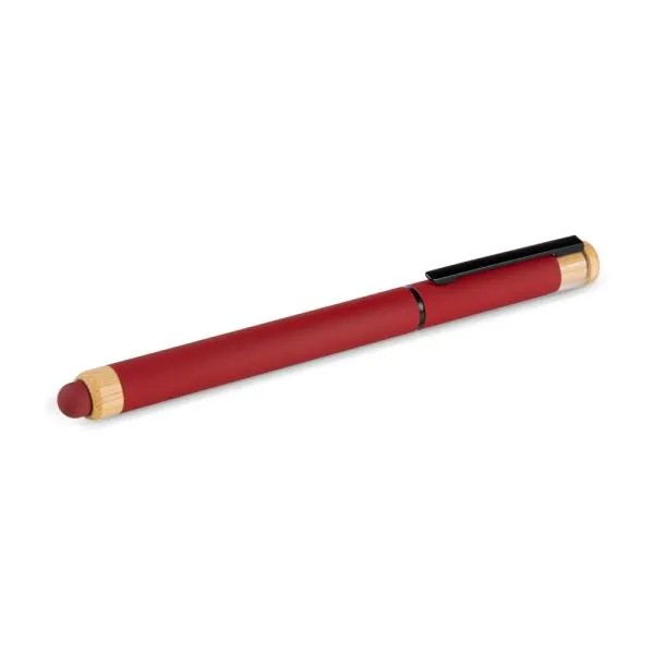 CANETA ROLLER EM ALUMÍNIO RECICLADO /  BAMBU - VERMELHA