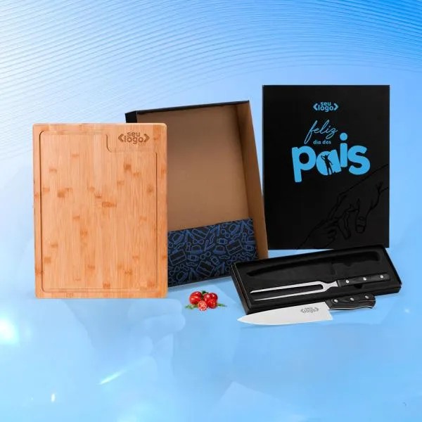 CONJ. PARA CHURRASCO PREMIUM EM BAMBU / MADEIRA / INOX - 3 PÇS