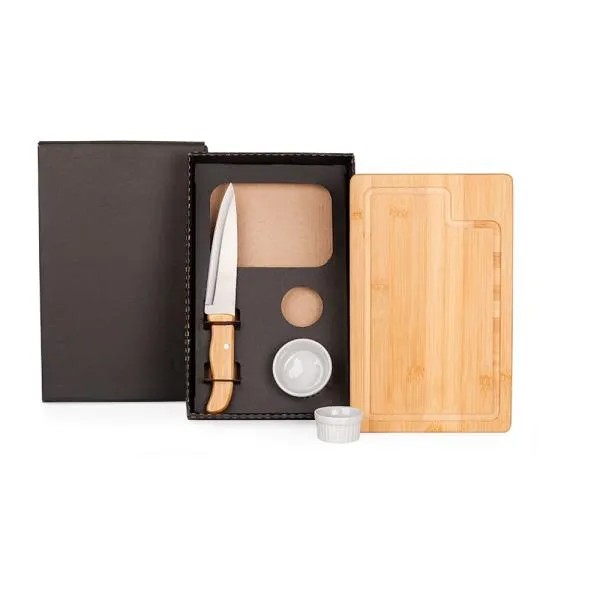 KIT PARA CHURRASCO / PETISCO EM BAMBU / PORCELANA - 4 PÇS