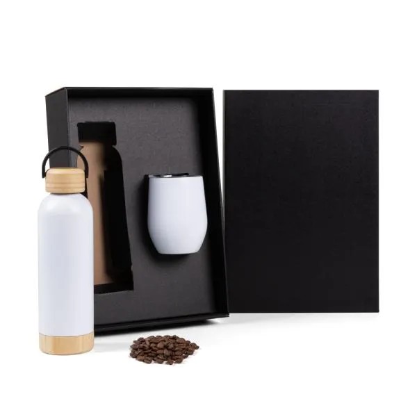 KIT GARRAFA E COPO TÉRMICO - BRANCO - 2 PÇS