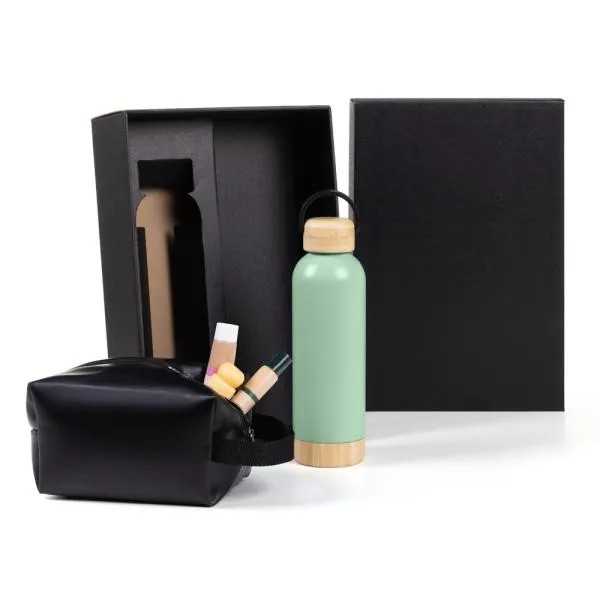 KIT GARRAFA E NECESSAIRE - VERDE/PRETO - 2 PÇS