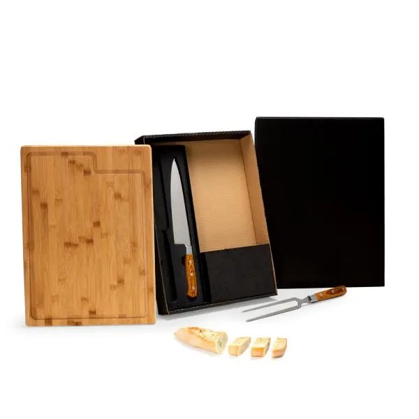 CONJ. PARA CHURRASCO PREMIUM EM BAMBU / MADEIRA / INOX - 3 PÇS