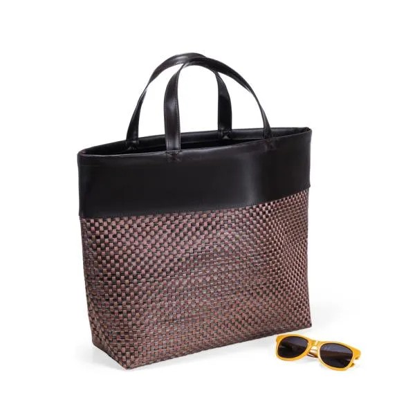 SACOLA EM PVC E MATERIAL SINTÉTICO - PREMIUM - MARROM/XADREZ - 48X33X13 CM
