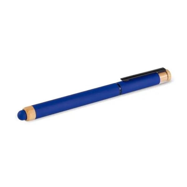 CANETA ROLLER EM ALUMÍNIO RECICLADO /  BAMBU - AZUL