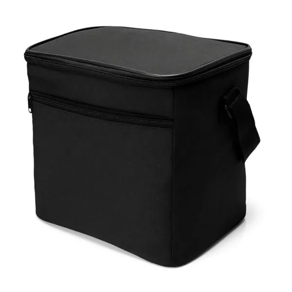 BOLSA TÉRMICA PRETA EM POLYESTER 600D/PEVA - 27X20X25CM