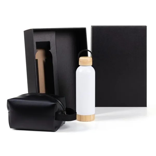 KIT GARRAFA E NECESSAIRE - BRANCO/PRETO - 2 PÇS