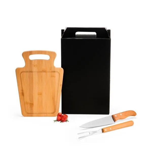 CONJ. PARA CHURRASCO EM BAMBU / MADEIRA / INOX - 3 PÇS
