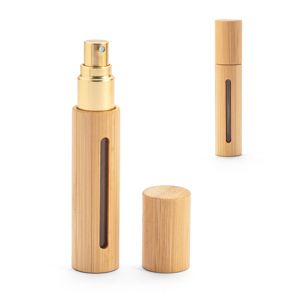 REESE. Borrifador de perfume recarregável, com invólucro em bambu natural