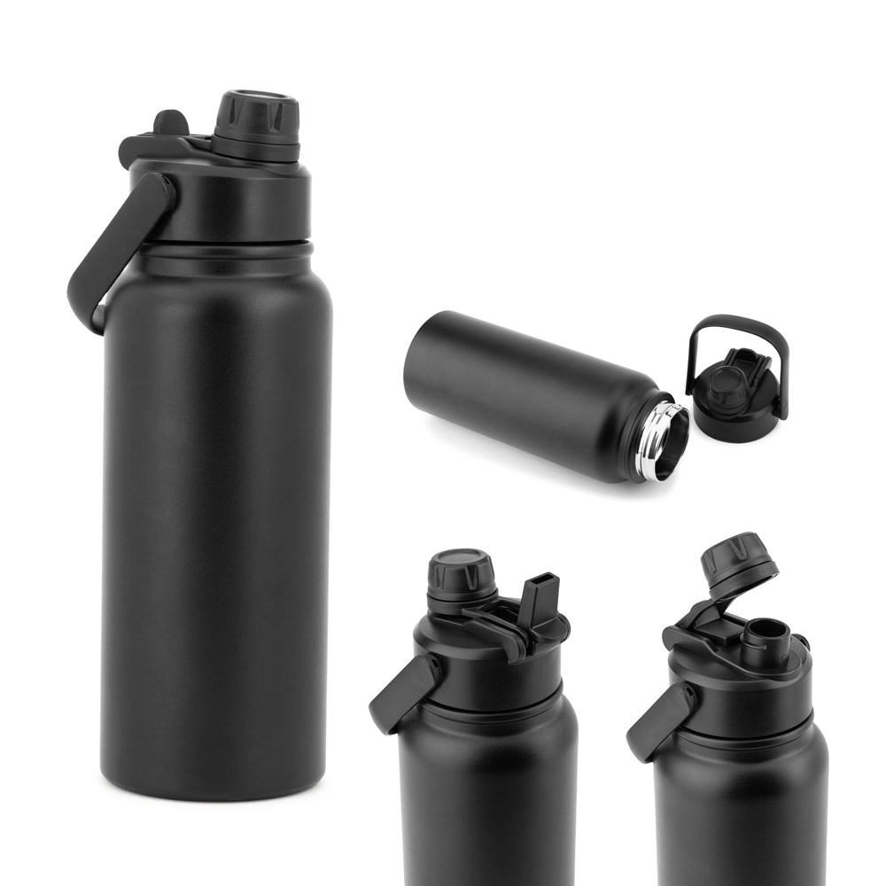 ALCARAZ. Garrafa em aço inox 90% reciclado, com parede dupla isolada a vácuo (830 mL)