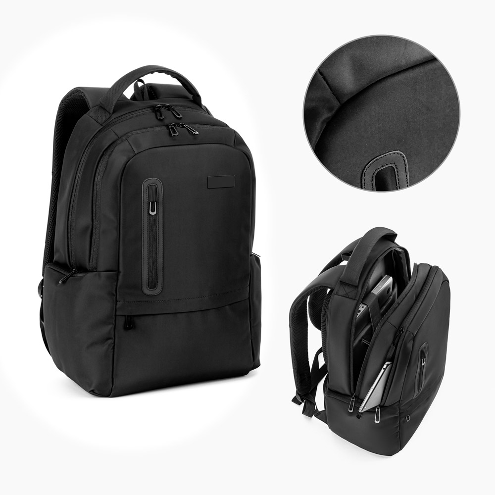 SPACIO SOLID. Mochila para computador portátil (17") em nylon 150D com 2 compartimentos acolchoados e placa para personalização