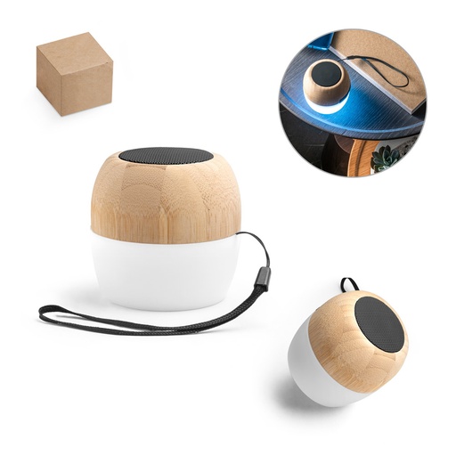 [97124-160] KALAM. Caixa de som portátil com microfone e autonomia de 2h (300 mAh), em bambu e PP