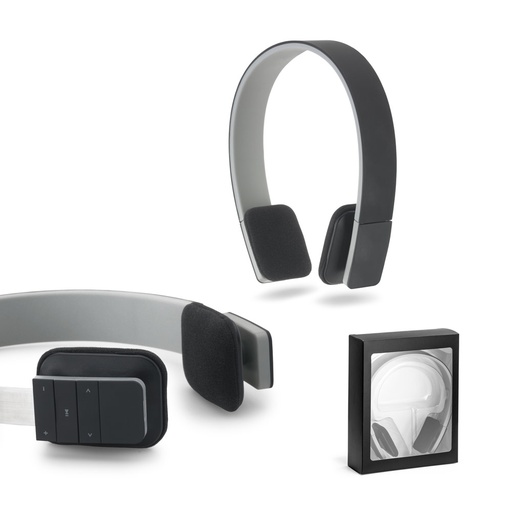 [57355-103] EDWIN BK. Fone de ouvido ajustáveis com autonomia de 5h e microfone, em ABS