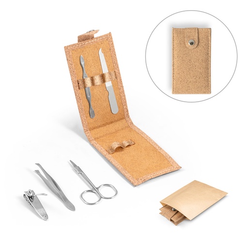 [94897-160] ZENA. Conjunto de manicure em cortiça com peças em aço inox