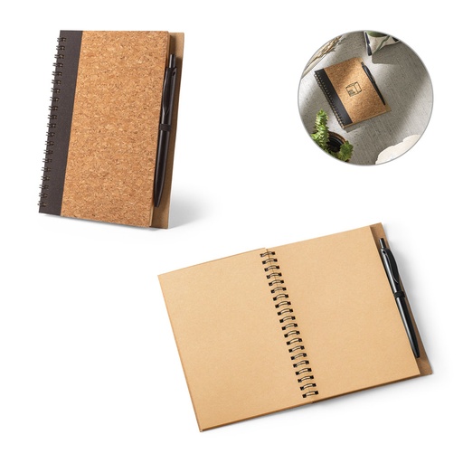 [93285-103] VICENTE. Caderno B6 de capa dura em cortiça e PET 100% reciclado, com páginas lisas recicladas