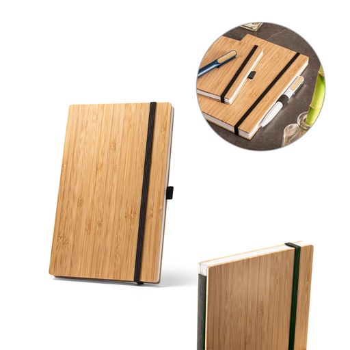 [93583-103] BUARQUE POCKET. Caderno de bolso com capa e contracapa em placa de bambu e lombada em poliéster 100% reciclado, com páginas lisas recicladas