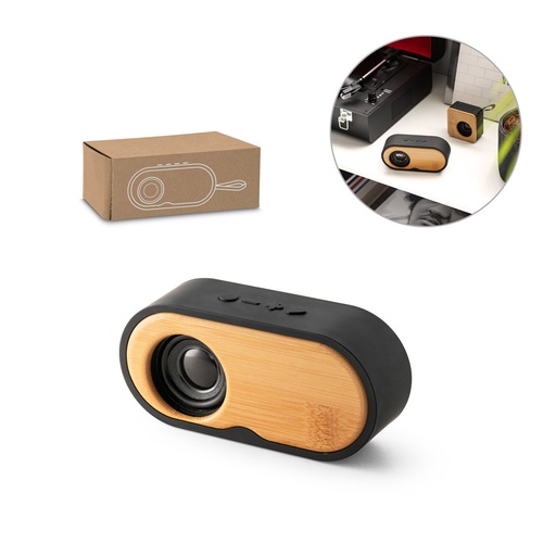 [97095-103] TILLY. Caixa de som portátil com autonomia de 5h (1'200 mAh), em bambu e ABS 100% reciclado