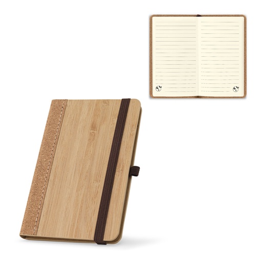 [93657-160] ORWELL POCKET. Caderno de bolso de capa dura em folha de bambu e cortiça com páginas pautadas recicladas