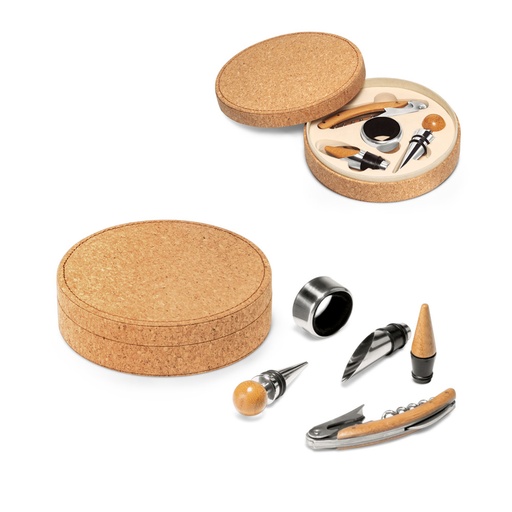 [94119-160] MORETO. Conjunto para vinho com 4 peças em bambu, inox e ABS