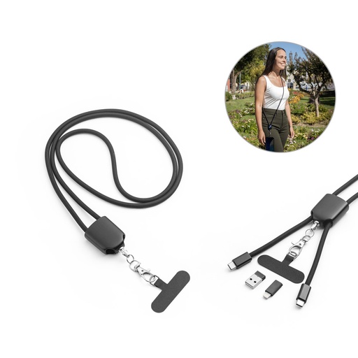 [97194-103] ZEWAIL. Cordão lanyard com suporte para celular incluso, cabo USB-C e diversos adaptadores em ABS reciclado e TPE reciclado