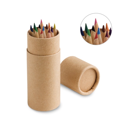 [51752-160] CRICKET. Caixa cilíndrica em papel kraft reciclado com 12 lápis de cor