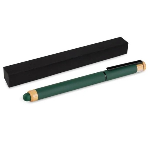 [CR-92005] CANETA ROLLER EM ALUMÍNIO RECICLADO /  BAMBU - VERDE