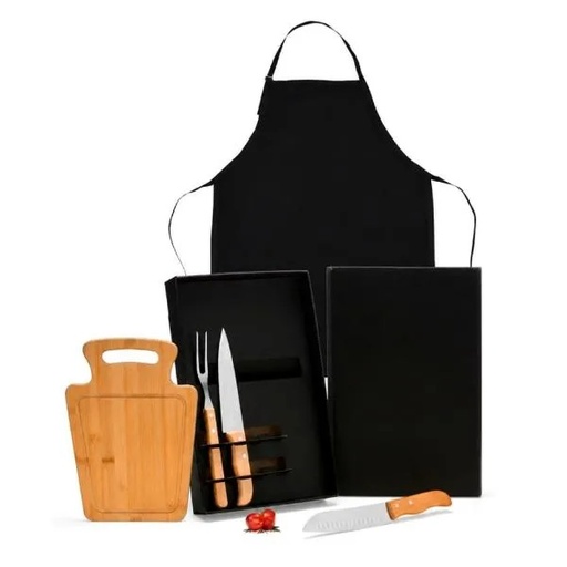 [ME-48646] CONJ. PARA CHURRASCO COM AVENTAL - 5 PÇS