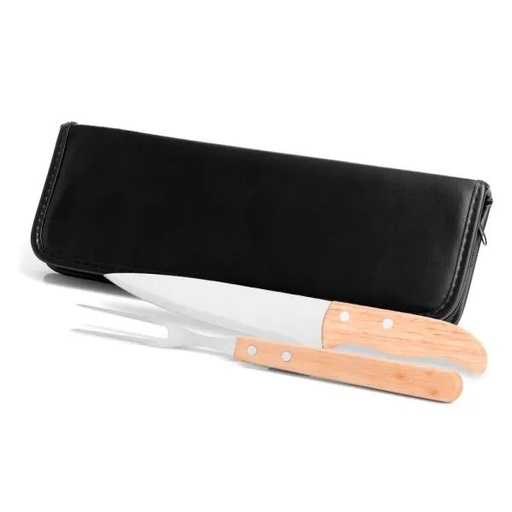 [PB-00066] CONJ. DE GARFO E FACA INOX / MADEIRA COM ESTOJO - 3 PÇS