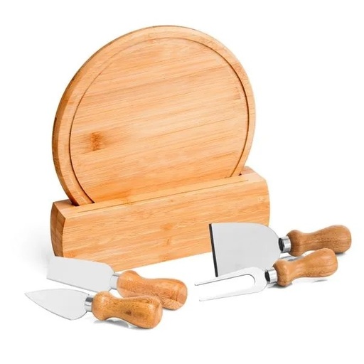 [PD-15143] CONJ. PARA QUEIJO EM BAMBU / MADEIRA / INOX CÓRDOBA - 6 PÇS