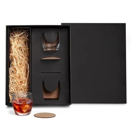 [VI-18522] JOGO DE COPOS DE VIDRO P/ WHISKY 330 ML COM PORTA COPO
