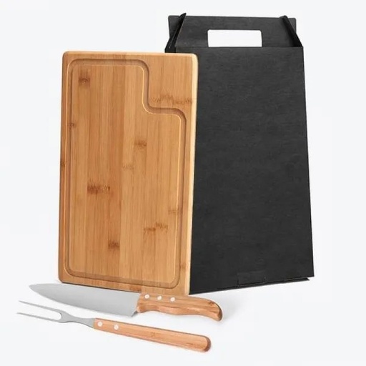 [MB-04093] CONJ. PARA CHURRASCO EM BAMBU / MADEIRA / INOX TEXAS - 3 PÇS