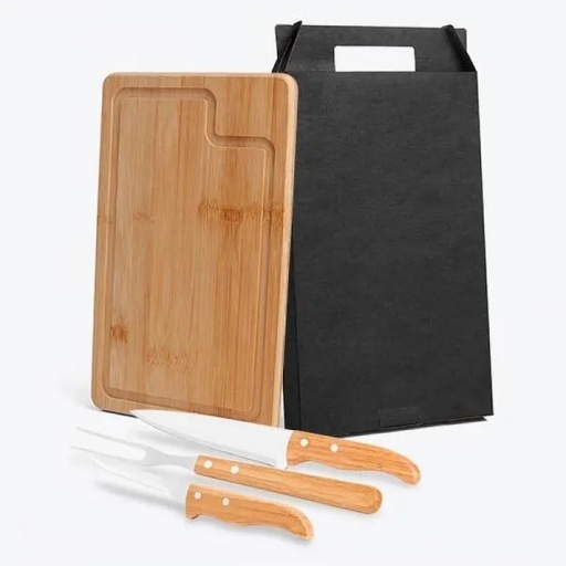 [MB-19123] CONJ. PARA CHURRASCO EM BAMBU / MADEIRA / INOX DALLAS - 4 PÇS