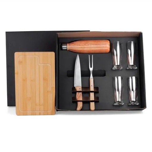 [KT-9030A] CONJ. PARA CHURRASCO C/ COPOS E GARRAFA - 8 PEÇAS