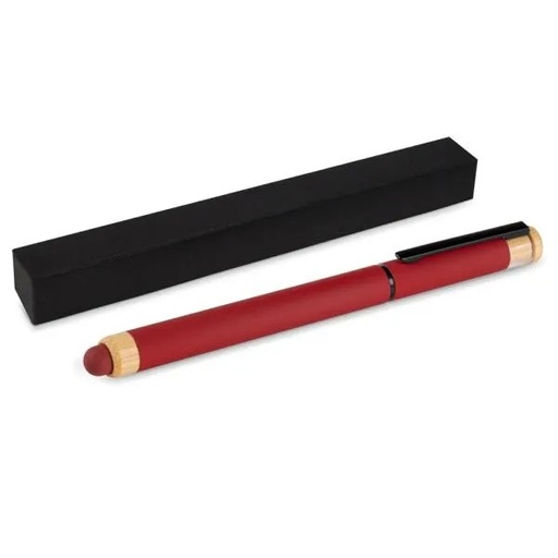 [CR-92004] CANETA ROLLER EM ALUMÍNIO RECICLADO /  BAMBU - VERMELHA