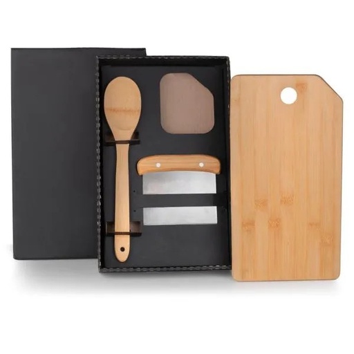 [KT-90180] KIT PARA COZINHA EM BAMBU / INOX COM ESPÁTULA MULTIUSO - 3 PÇS