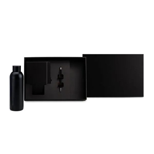 [KT-90358] KIT GARRAFA, CADERNO E CANETA - PRETO - 3 PÇS