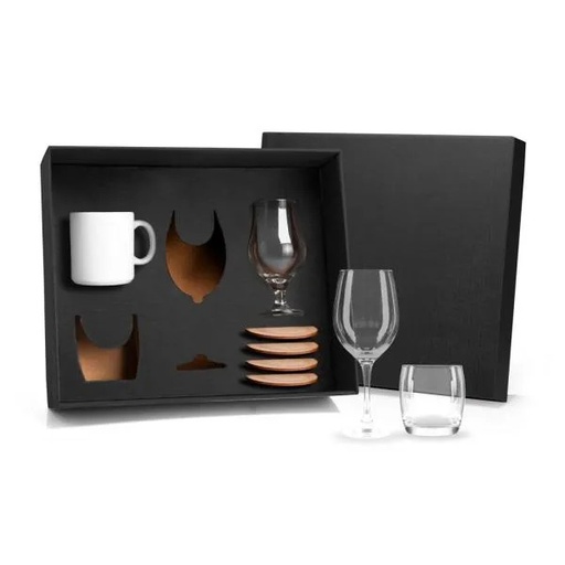 [KT-90059] JOGO DE COPOS, CANECA E PORTA COPO - 8 PÇS