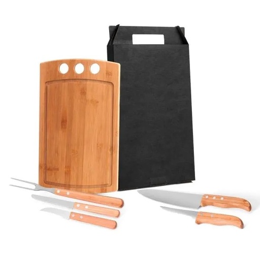 [MB-21533] CONJ. PARA CHURRASCO / COZINHA EM BAMBU / MADEIRA / INOX CALIFORNIA - 6 PÇS