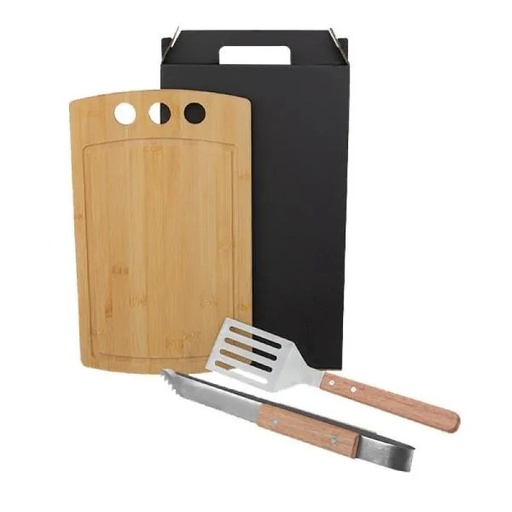 [MX-21356] CONJ. PARA CHURRASCO/HAMBÚRGUER COM PEGADOR E ESPÁTULA - 3 PÇS