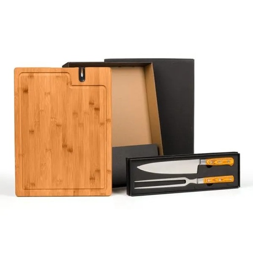 [ME-49363] CONJ. PARA CHURRASCO PREMIUM EM BAMBU COM AMOLADOR - 4 PÇS