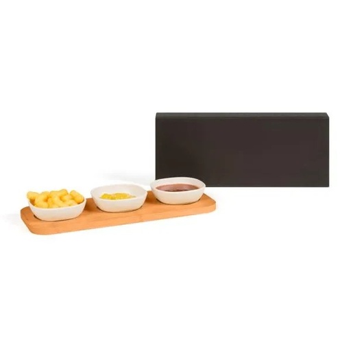 [PD-00683] PETISQUEIRA RETANGULAR EM BAMBU / FIBRA DE BAMBU COM 3 TIGELAS - 4 PÇS