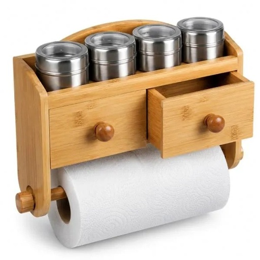 [TE-01073] PORTA CONDIMENTOS EM BAMBU COM ACESSÓRIOS E GAVETAS