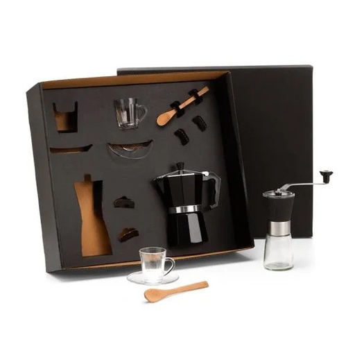 [KT-90442] KIT PARA CAFÉ COM CAFETEIRA ITALIANA E MOEDOR - 6 PÇS